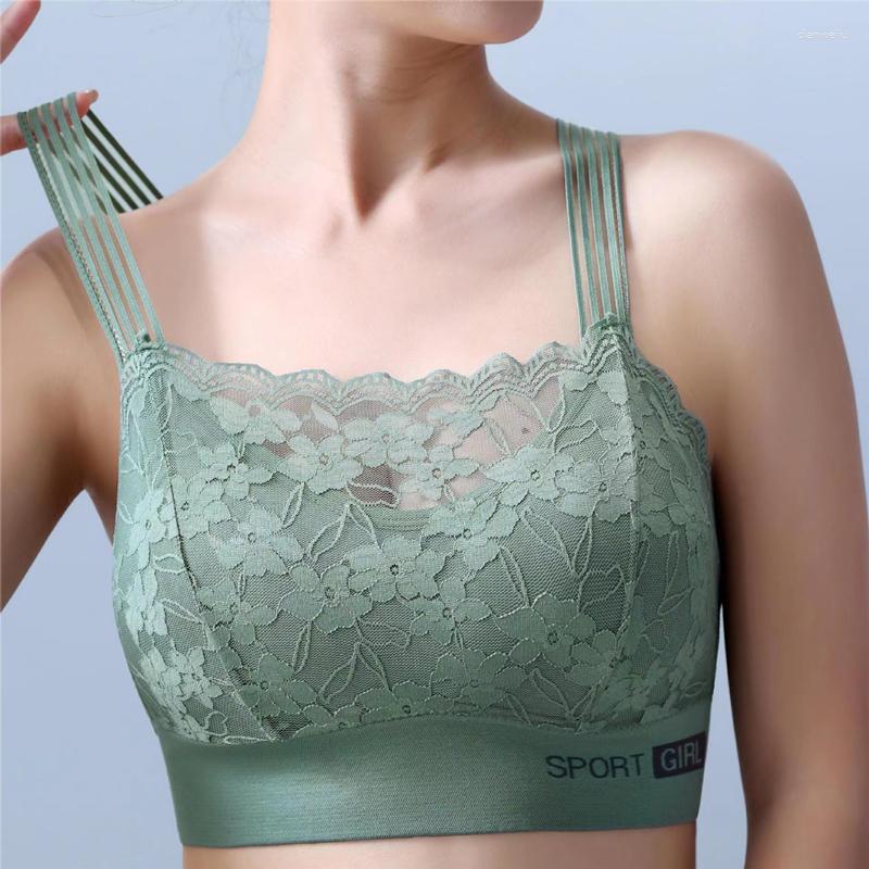 

Yoga Outfit Shockproof Sports Bra Push Up Anti-Sagging Wirless Beauty Vest Running Sexy Lace Seamless Underwear, Green