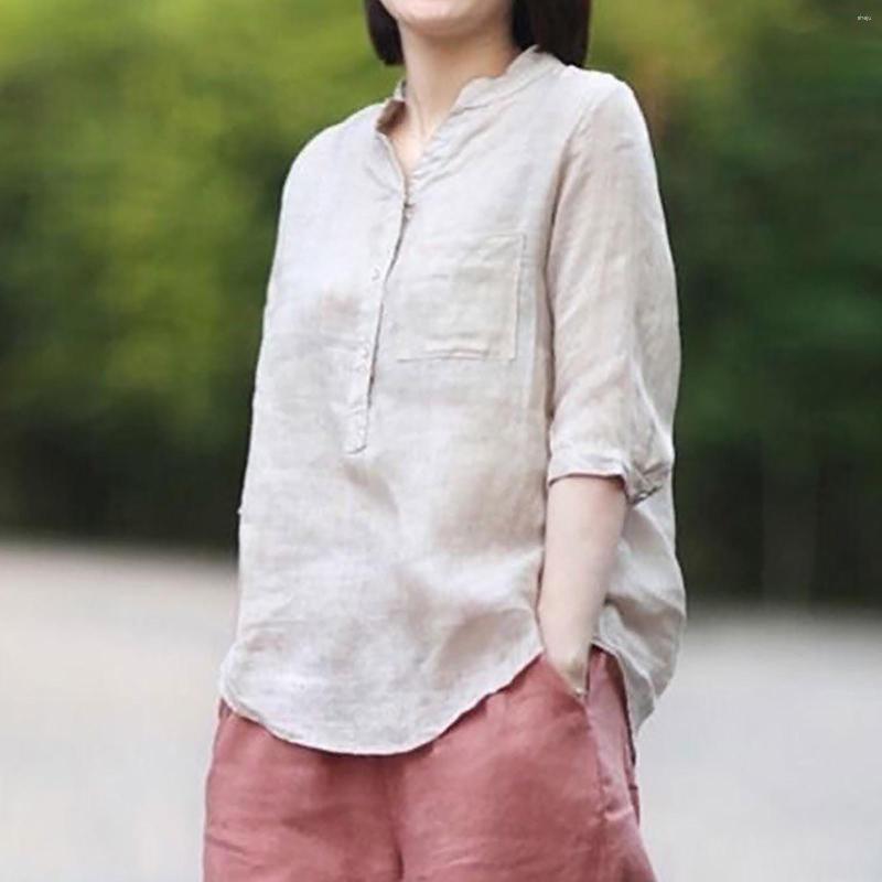 

Women's Blouses Women Cotton Linen Shirts Loose Summer Solid Color Office Pullover Tops Harajuku Button Down Boho Beach Blusas Mujer, Beige
