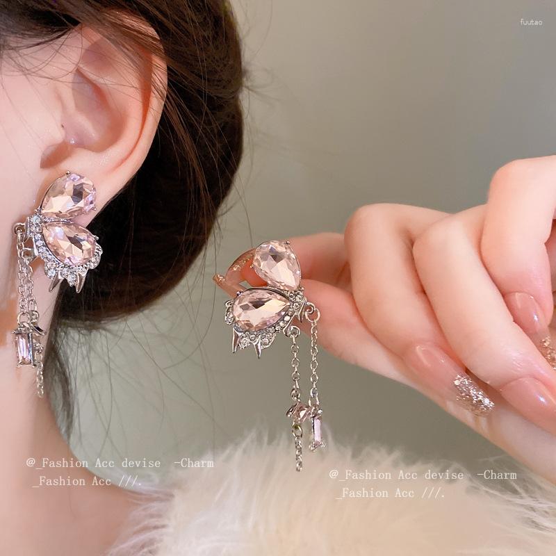 

Dangle Earrings 60mm Pink Heart Butterfly Tassel Fashion