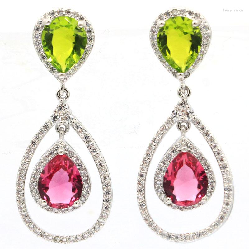 

Dangle Earrings 10g 925 SOLID STERLING SILVER Charming Red Blood Rubies Iolite Citrine Peridot Tourmaline White CZ High Trendy Polished