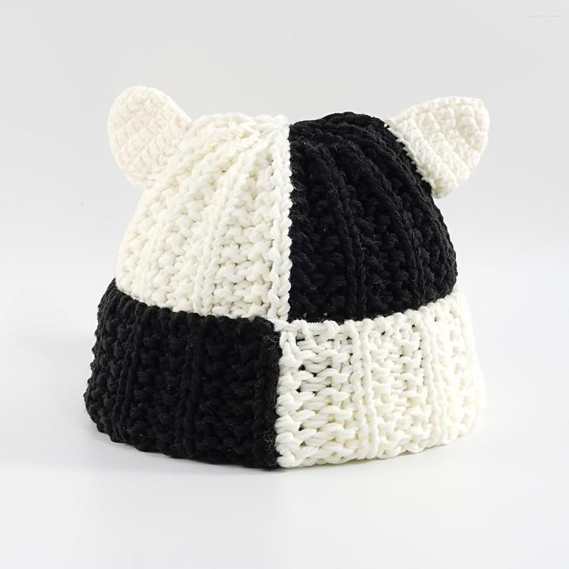 

Beanies Devil Small Ears Stitching Wool Hat Knitted Cartoon Outdoor Fashion Casual Style For Women Girls Valentine's Gifts Her, Ash/beige