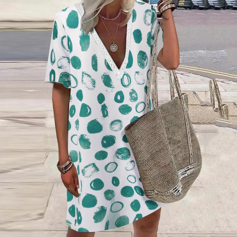 

Casual Dresses Womens Lace Edge Polka Dot V Neck Dress, Blue