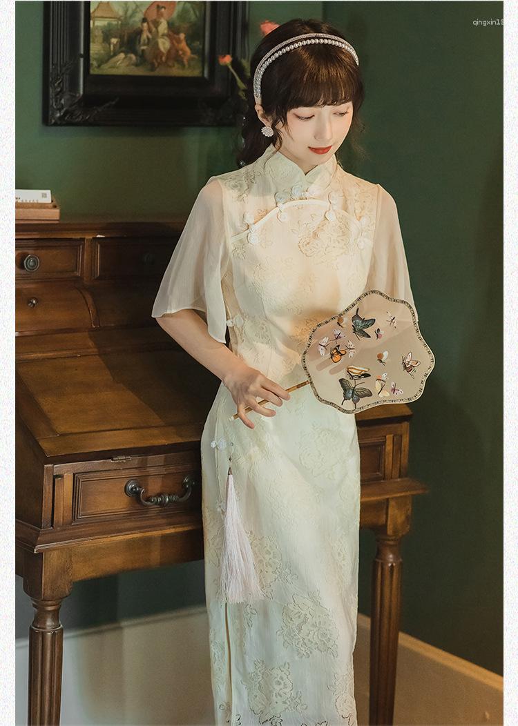 

Ethnic Clothing Women's Daily Simple And Elegant Retro Young Girl's Improved Dress Summer Small Man Bone Etching Cheongsam