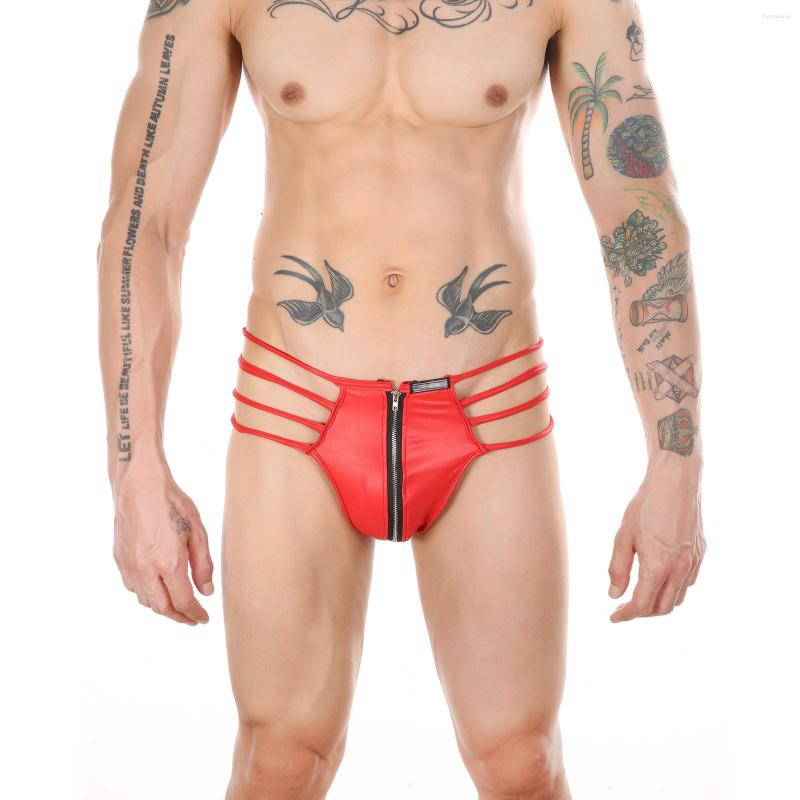 

Women's Panties Men's Zipper Imitation Leather Thong Sexy Underwear Low Rise Pants Guy, Black