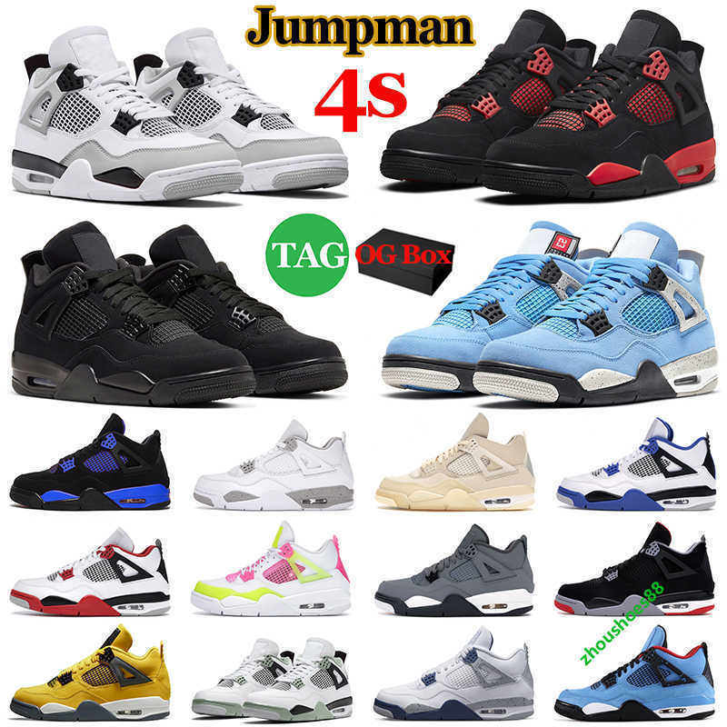 

BOX With 4 Mens Basketball Shoes Military Black Cat Jumpman 4s Retro Red Thunder University Blue White Oreo Sail Men Womens Trainers Sports, Sail 4s