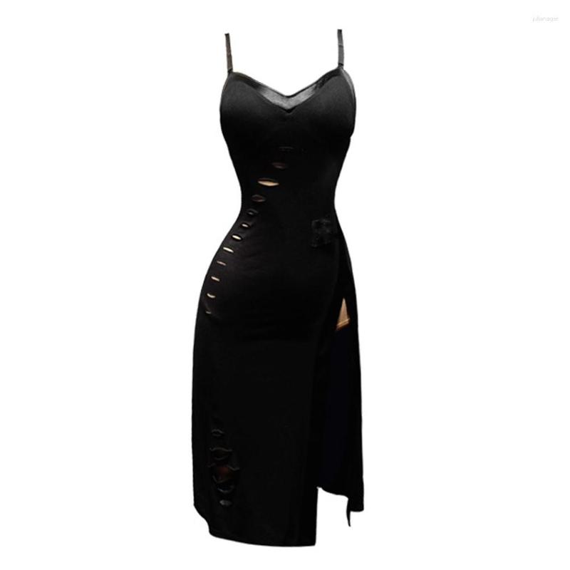 

Stage Wear Women Sling High Split Howllow Modal Black Latin Dance Dress With Bodysuit Tango Costumes Party