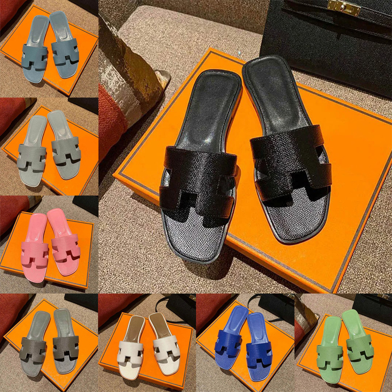 

Latest Womens Designer Slide Sandals Slippers Women Woman Oran Lazy Fashion luxurys brands Calfskin Slides Epsom Patent Leather Flat H Series Ladies Beach Shoes, 15