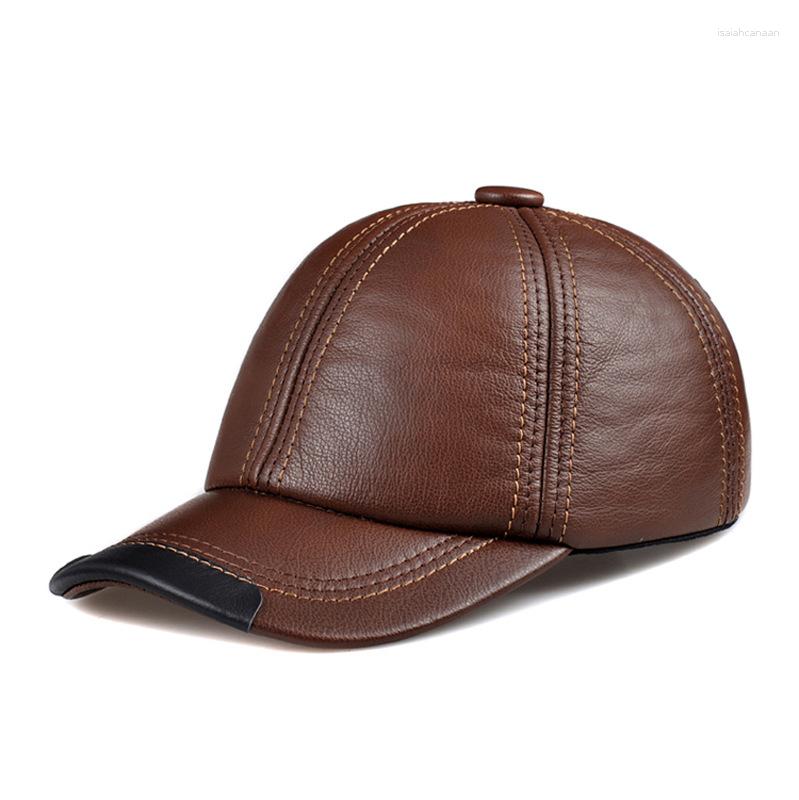 

Ball Caps Winter Fashion Leather Hat Mens Baseball Cap Haining Peaked, Black