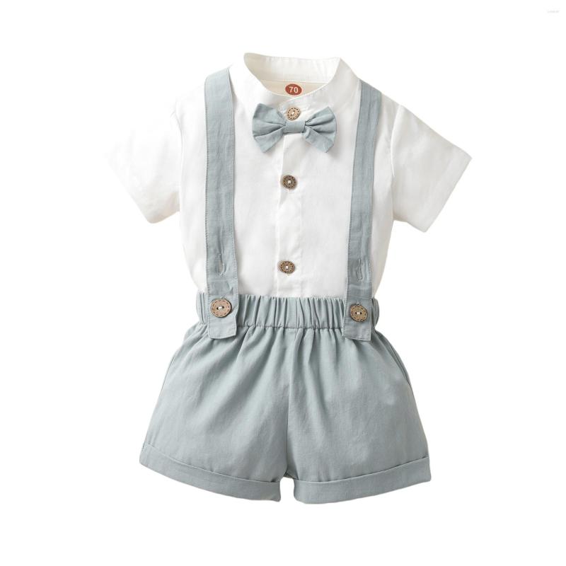 

Clothing Sets Pudcoco Infant Baby Boys Gentleman Outfit Summer Solid Color Short Sleeve Jumpsuit Bow Tie Bib Pants Set Dress Clothes 0-18M, Blue