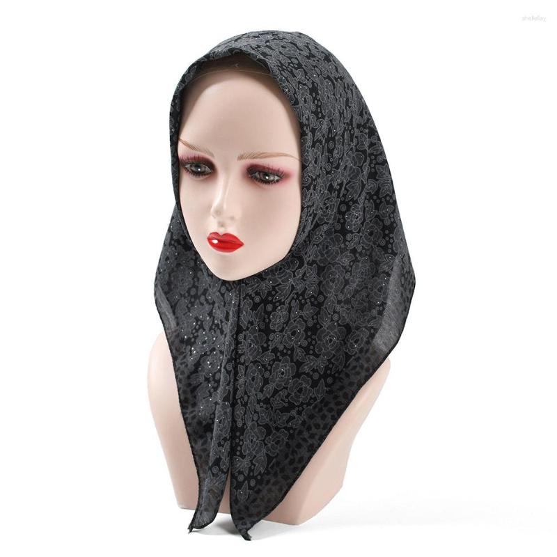 

Scarves Women Square National Scarf Glitter 70 70cm Russian Retro Floral Print Bandana Foulard Femme Muslim Headwrap Babushka Head