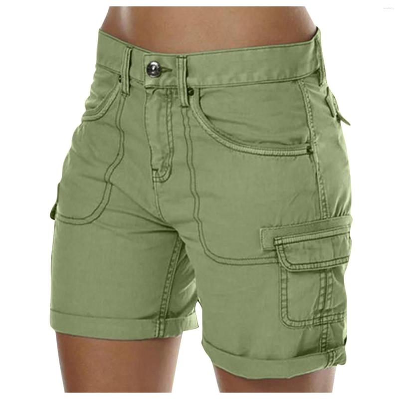 

Women's Shorts Women's Fashion Solid Color Temperament Casual Workwear Women Multiple Pockets Button Comfort Breathable Pants, Army green