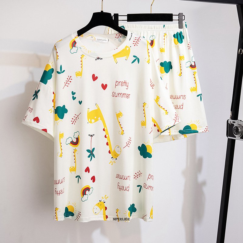 

Plus Size 7XL 150KG 180KG Women Summer Pajamas Sets Short Sleeve Top and Shorts Thin Sleepwear Suit Home Women Female