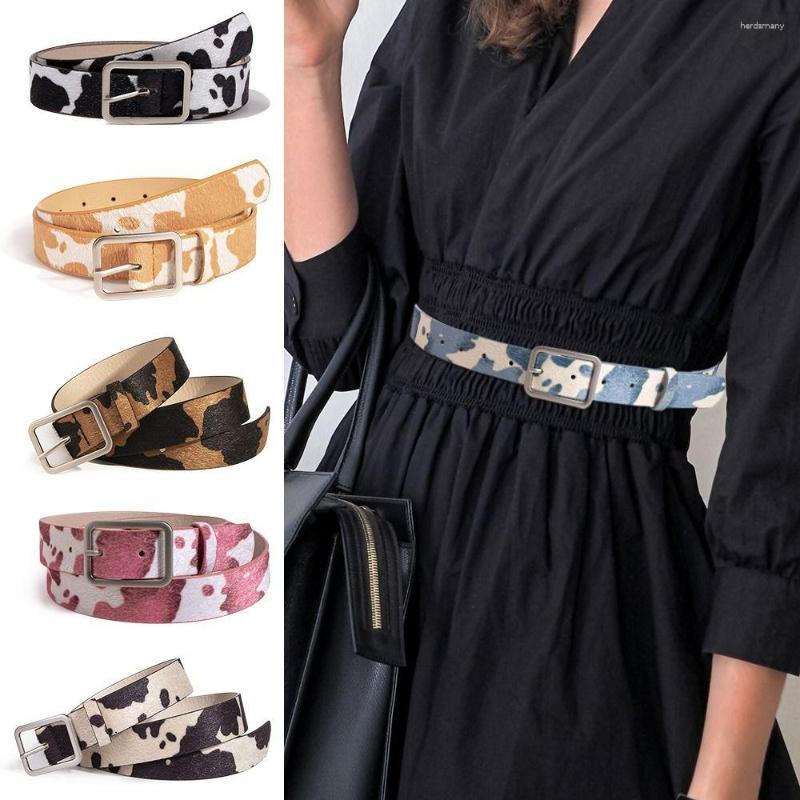 

Belts Casual Versatile Waist Decoration Thin Strap Trouser Dress Pin Buckle Waistband Cow Pattern Leather Belt, Black