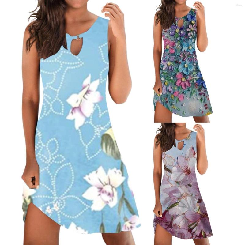 

Casual Dresses Women' Sleeveless Floral Print Dress Summer, Blue