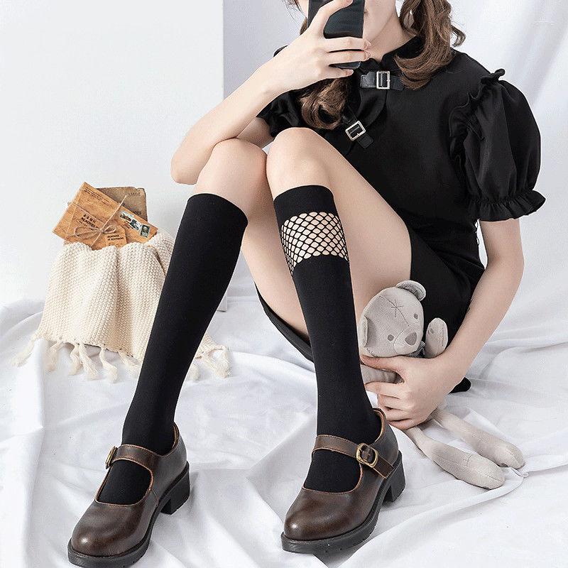 

Women Socks JK Spliced Mesh Stockings Sexy Mid-tube Calf, Aa-black