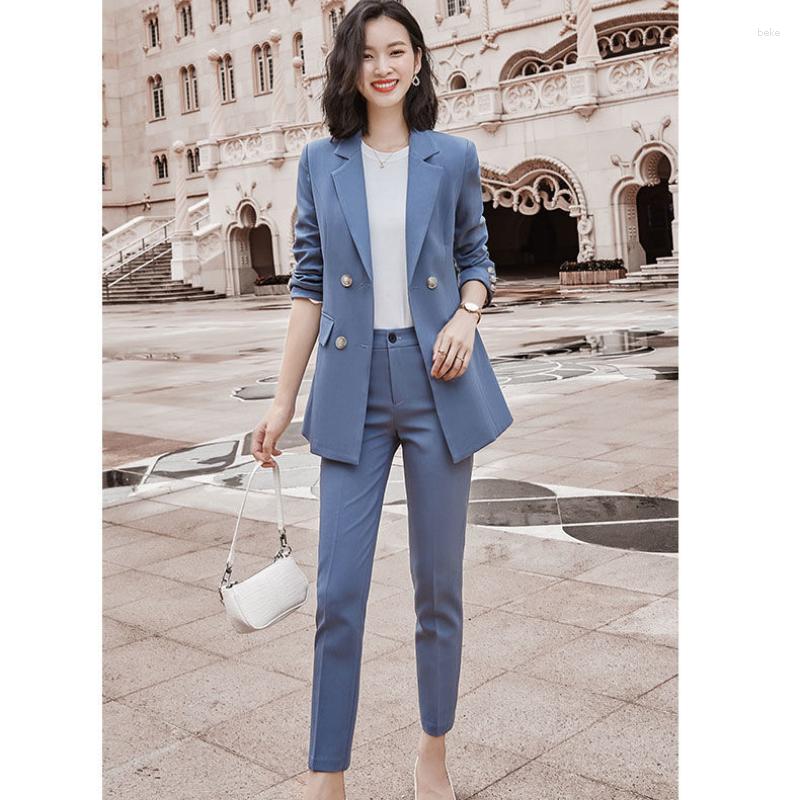 

Women' Two Piece Pants Women 2023 Spring Autumn Fashion Slim Blazer Two-Piece Set Suits Female Double Breasted Blazers Office Suit X161, Black