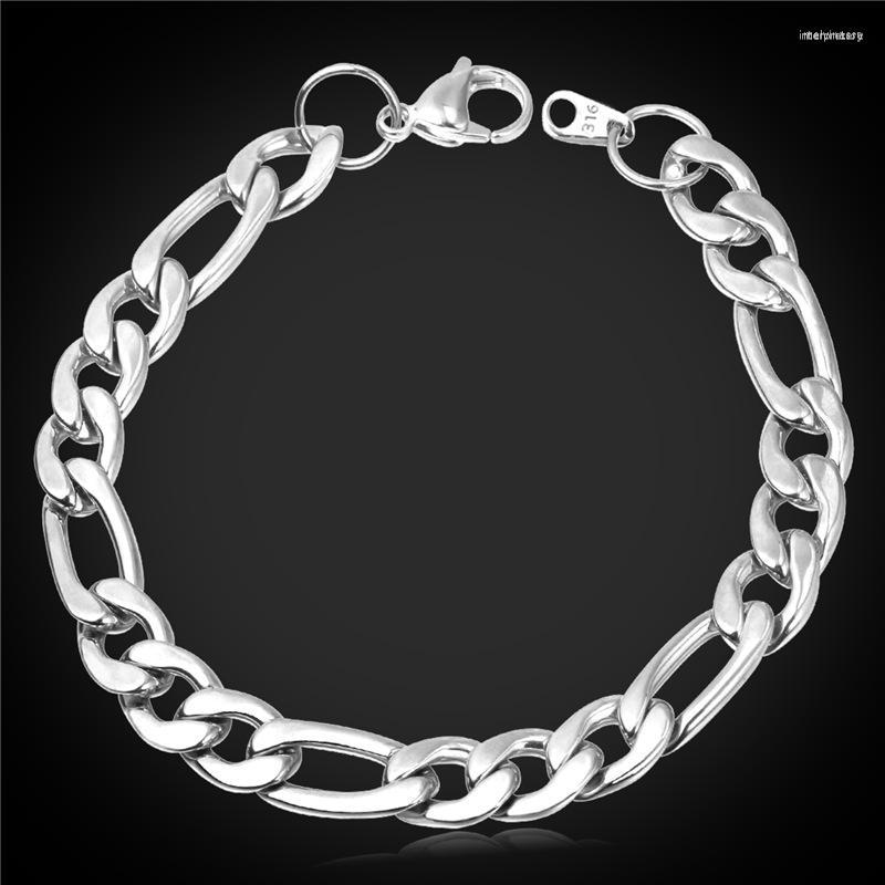 

Link Bracelets Stainless Steel Bracelet Men Jewelry 2023 Black Gun/Gold Color 9MM Figaro Rock Pulseira Masculina GH2011