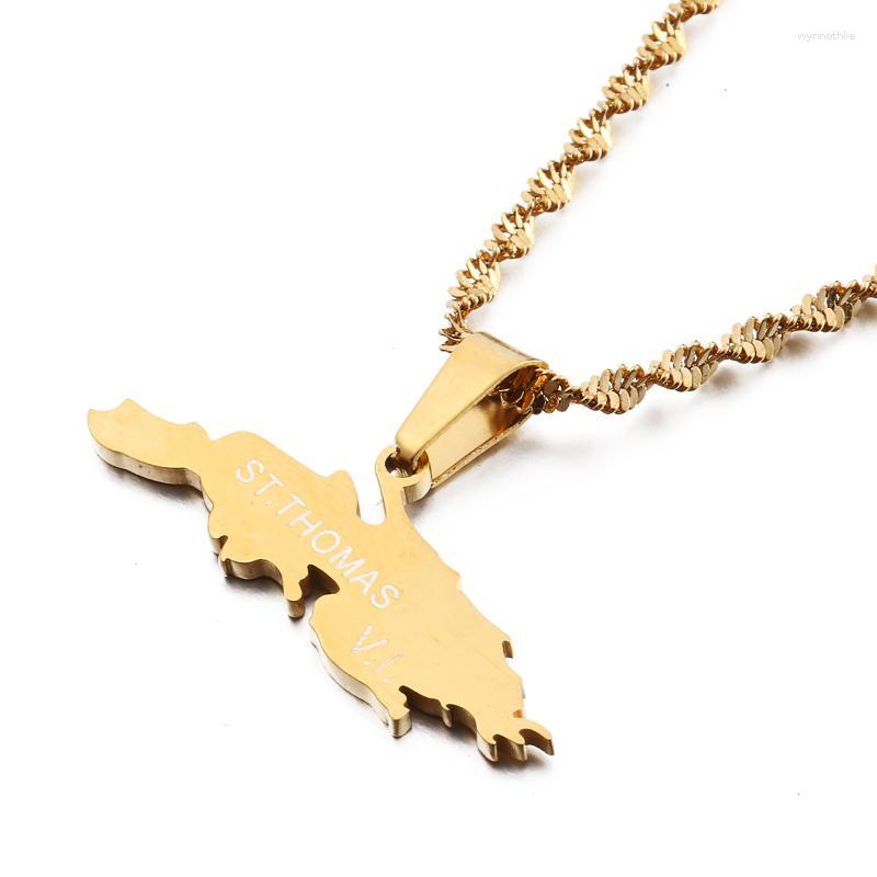 

Chains Gold Silver Color Stainless Steel St. V.I. Maps Pendant Necklaces Fashion Jewelry Gift