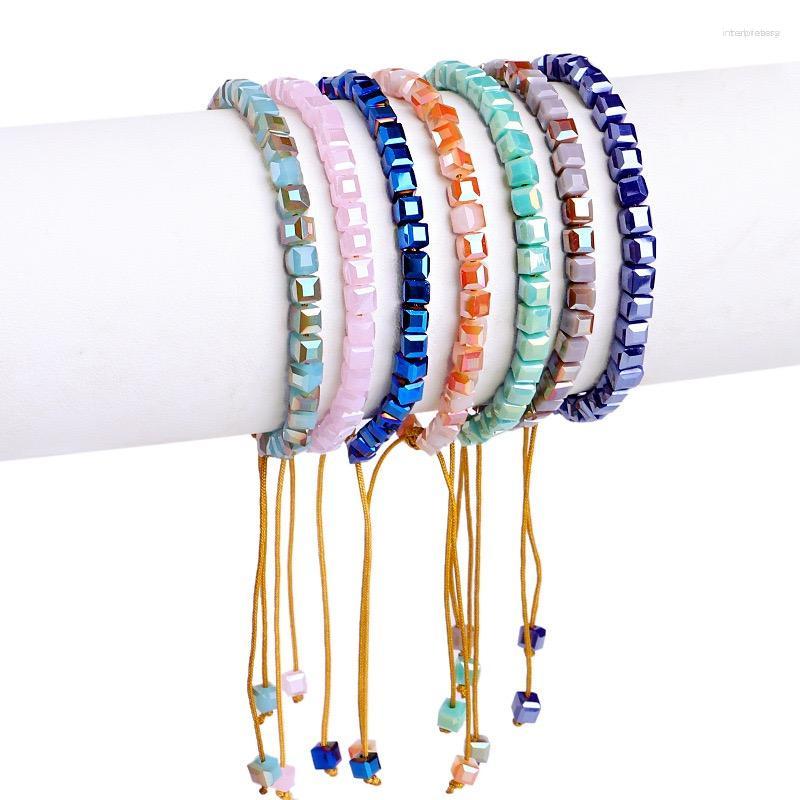

Strand Classic Boho Style Handmade Shiny Multi-Color Crystal Beaded Bracelet Adjustable Gem Chain Paired Rope Fashion Jewelry
