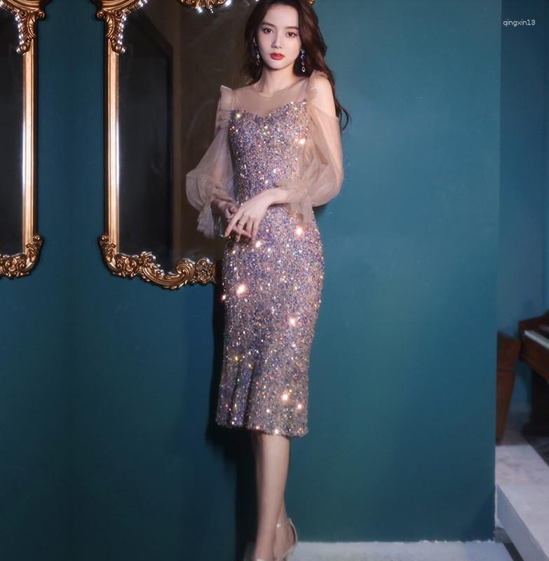 

Ethnic Clothing Women Elegant Long Sleeve Evening Dress Sparkly Sequined Formal Prom Gowns Vestidos De Fiesta