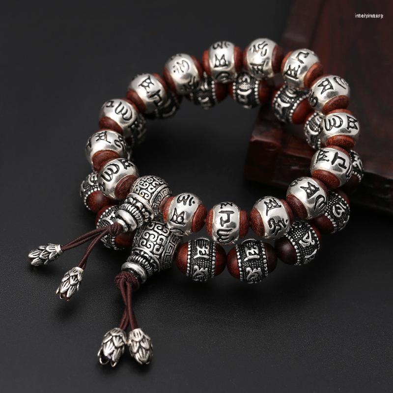 

Strand Pure 925 Sterling Silver Buddha Mantra Bead Couple Sandalwood Bracelet Men Women Friendship Bangle Fine Jewelry