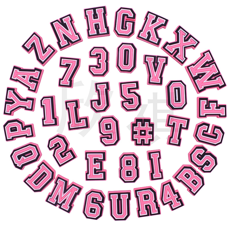 

Anime charms pink alphabets numbers wholesale childhood memories funny gift cartoon charms shoe accessories pvc decoration buckle soft rubber clog charms, Equally mixed colors