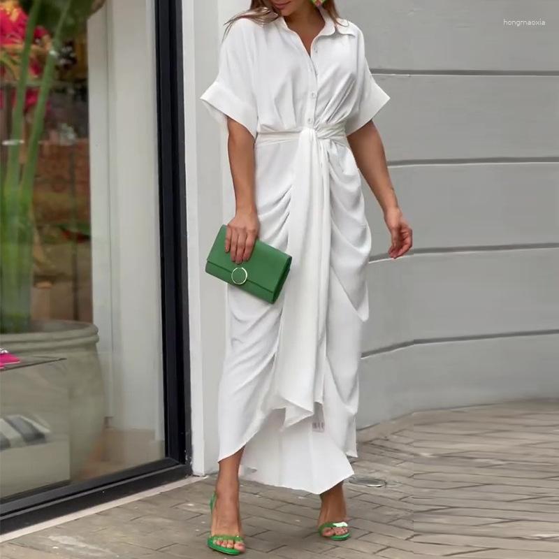 

Casual Dresses 2023 Spring Summer Fashion Polo Long Women Dress Single Breasted High Waist Shirt Female Vestidos, Green