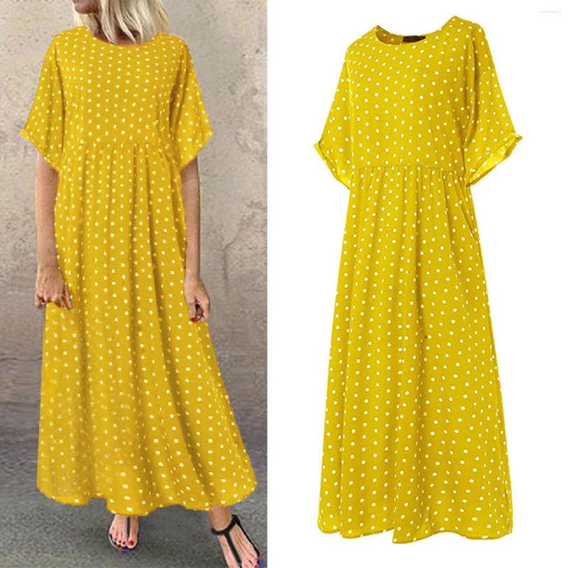 

Casual Dresses Women's Large Vintage Dress Short Sleeve Dot Printed, Yellow