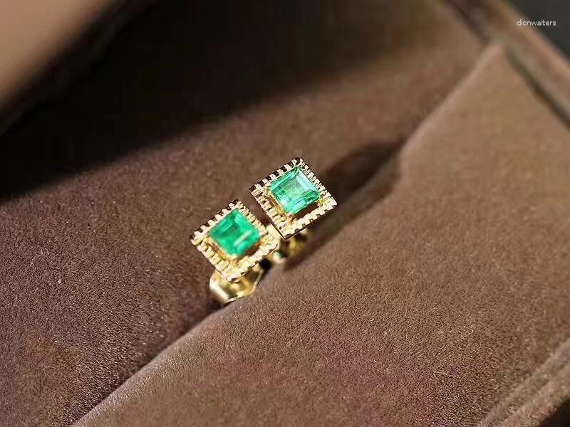 

Stud Earrings Natural Green Emerald Gem Classic Small Square Gemstone S925 Silver Women Girl Party Gift Jewelry