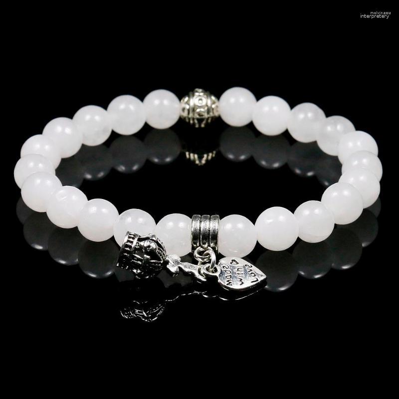 

Strand Lovely White Chalcedony Charm Pulseiras Jewelry For Lover 8mm Natural Stone Beads Hippocampus Bracelet Women Crown