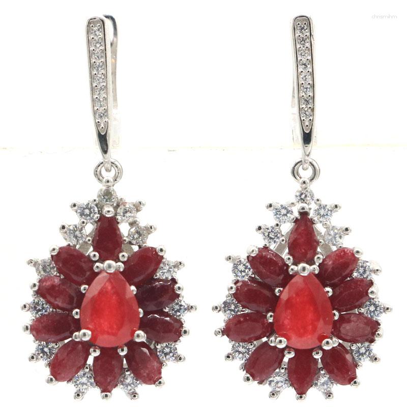 

Dangle Earrings 40x18mm Jazaz 9.8g Real Red Ruby Violet Tanzanite White CZ Women Wedding 925 Solid Sterling Silver