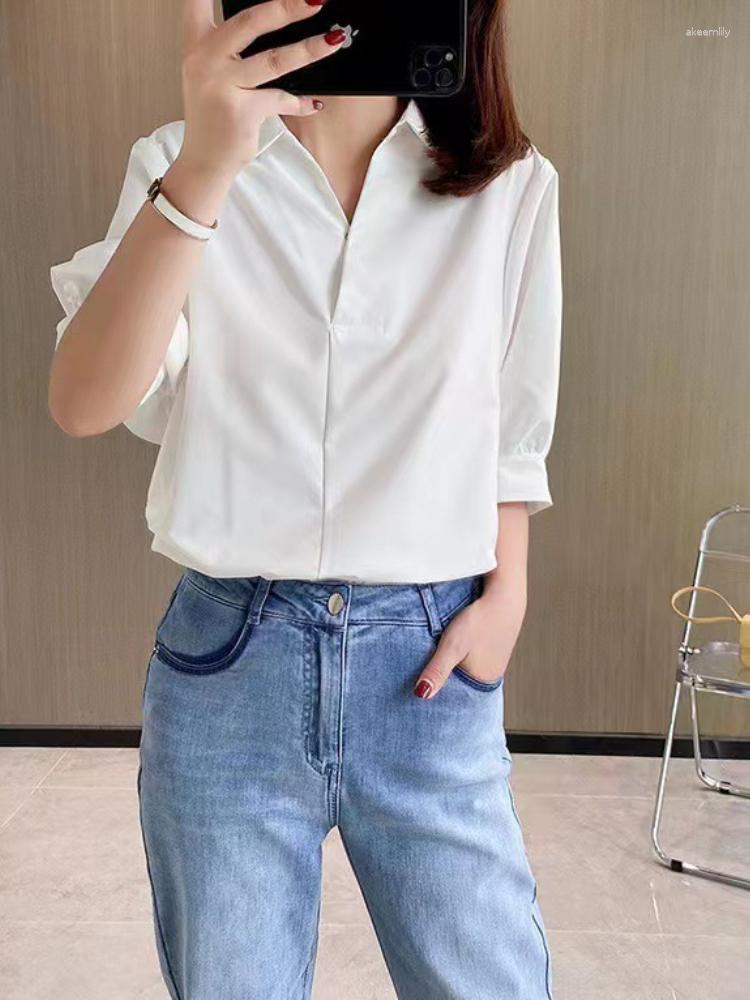 

Women' Blouses 2023 Spring Summer Women Loose Back Single-breasted White Shirt