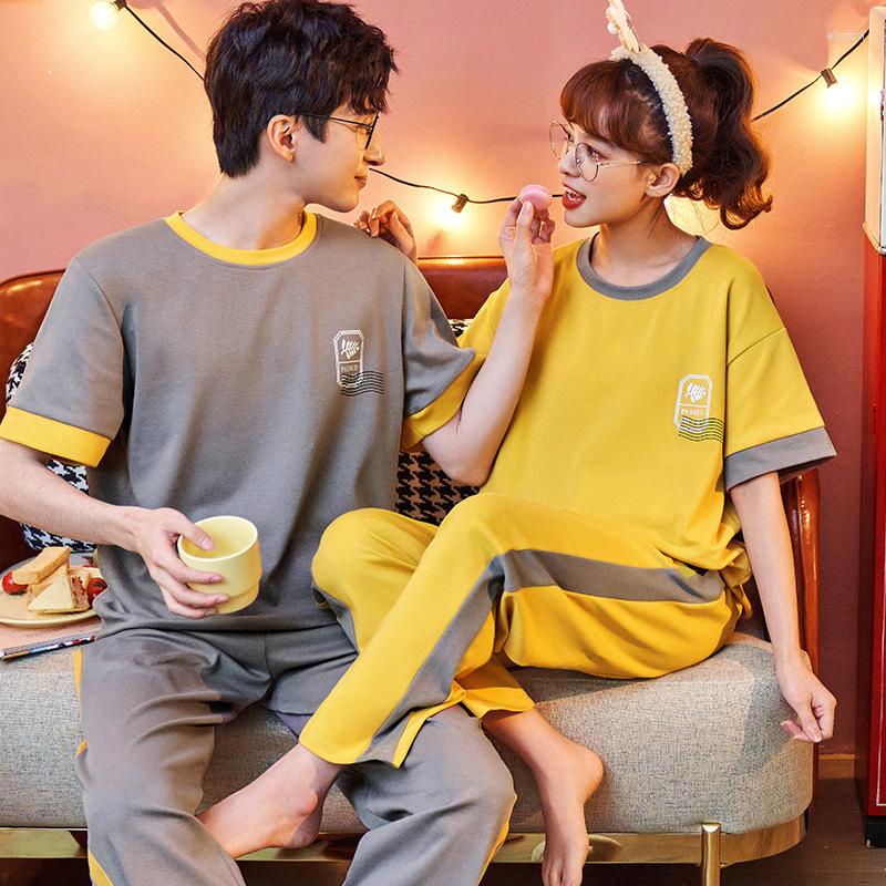 

Men's Sleepwear 2023 Short Sleeve Long Pant Couple Men And Women Matching Home Set Cotton Pjs Cartoon Prints Leisure Nightwear Pajamas, Style 4