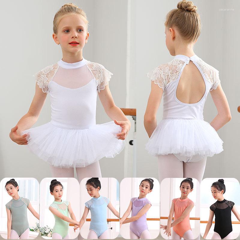 

Stage Wear Girls Ballet Skirt Gymnastics Bodysuit Children's Performance Short-Sleeved Dance Clothing Mesh Pure Color Tutu Set, Purple