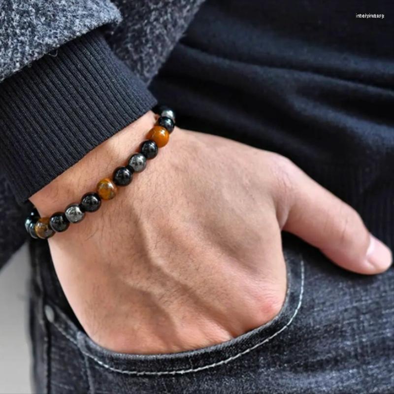 

Strand Fashion Tiger Eye Stone Bracelet Men Classic Handmade 8mm Hematite For Women Jewelry Gift