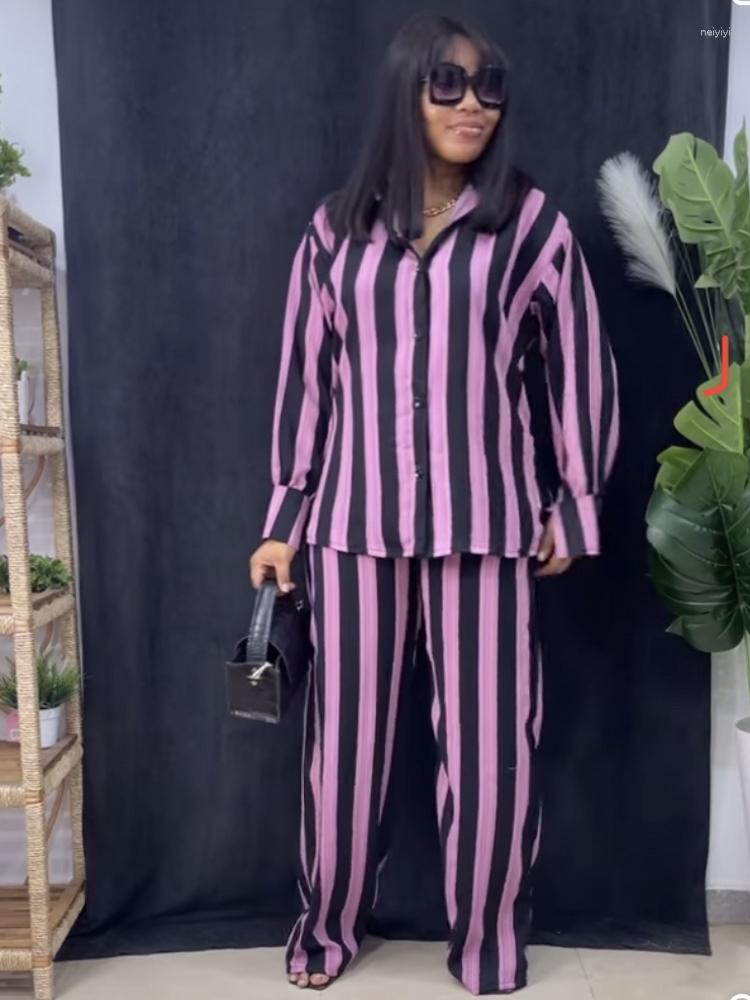 

Ethnic Clothing 2 Piece Women Set African Spring Long Sleeve Shirt Blouse Top And Pants Suits Outfits Fashion Office Lady Matching Sets