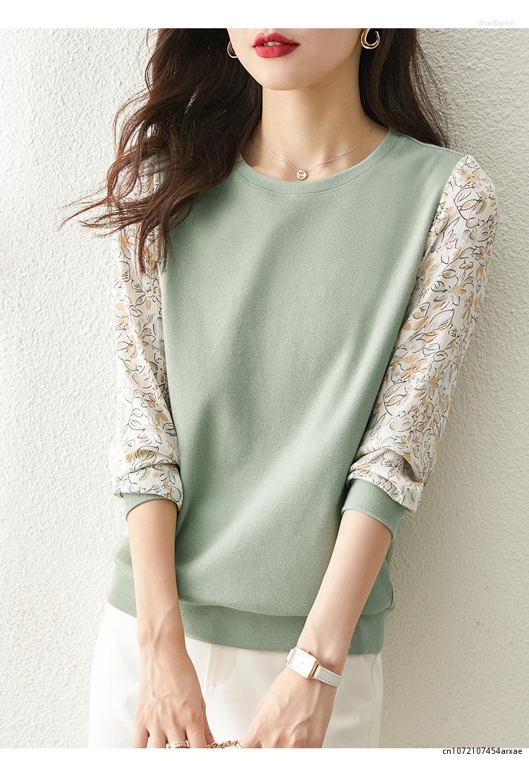 

Women's Knits Sweater Women 2023 Autumn Solid Fashion Lace Elegant Niche Design Commuter All-match Casual Loose Pullover Tops 71200, Green