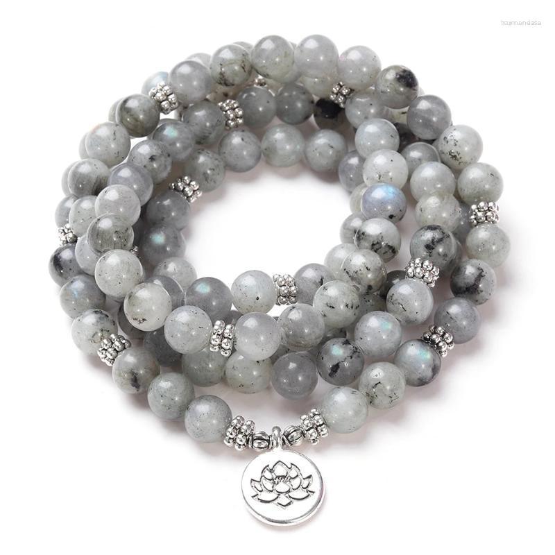 

Charm Bracelets Natural Stone Women Men 108 Mala Labradorite With Lotus OM Buddha Yoga Bracelet Or Necklace Handmade JewelryCharm Raym22