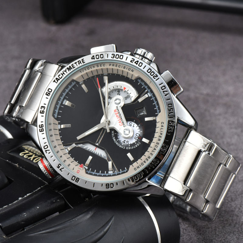 

Men's watches, business fashion watches TAG new three hands full function calendar watches gold-plated hands all steel strap, 10