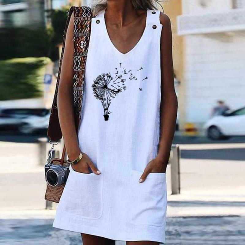 

Casual Dresses Women's Floral Printed V Neck Pockets Button Suspender Dress, Black