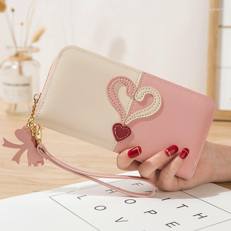 

Wallets Women Wristband Coin Purses Splice Female Money Clip Pu Leather Ladies Long Heart Big Card Holder Clutch Phone Bag, Lpk