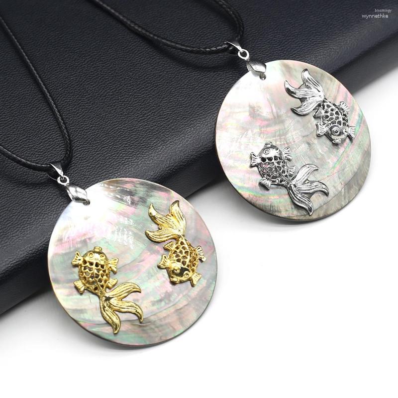 

Pendant Necklaces Natural Abalone Shell Necklace Pisces Leather Rope Chain For Women Jewelry 50x50mm