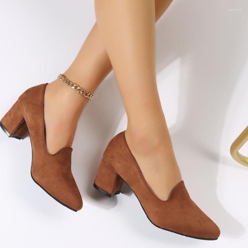 

Dress Shoes Solid Color Ladies Single 2023 Basic Women's Pumps Summer Comfortable Chunky Heel Khaki Office