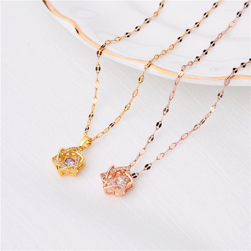 

Pendant Necklaces 2023 Sweet Elegant Hexagram Zircon Lip Chain Necklace For Women Trendy Korean Fashion Female Stainless Steel Jewelry
