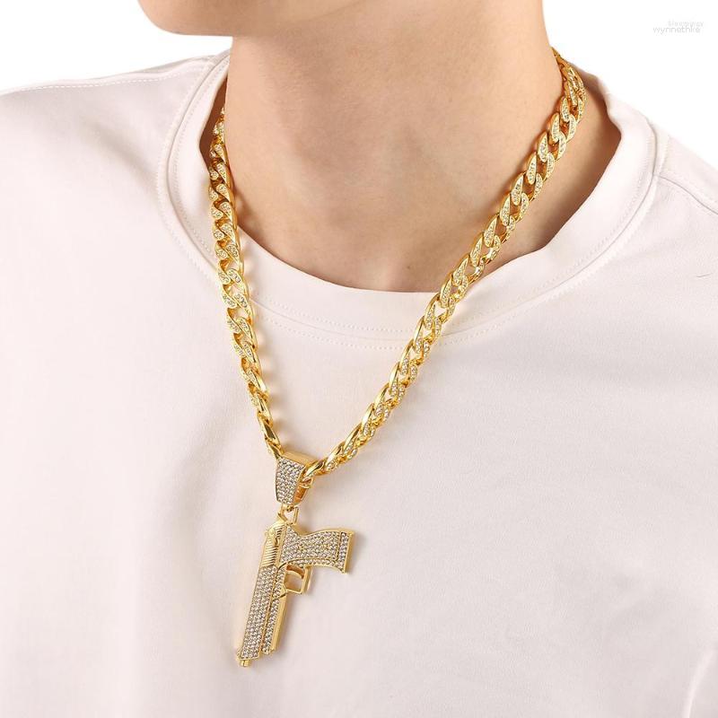 

Pendant Necklaces Desert Eagle Pistol Gun Crystal Necklace Charm Male Cuban Chain Accessories Hip-hop Rock Jewelry Street Style