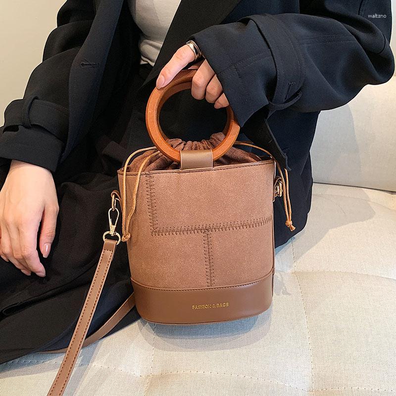 

Evening Bags Brand Splicing Bucket For Women High Quality PU Shoulder Bag Fashion Purses And Handbag Designer Crossbody Cute Satchel, Brown shoulder bag