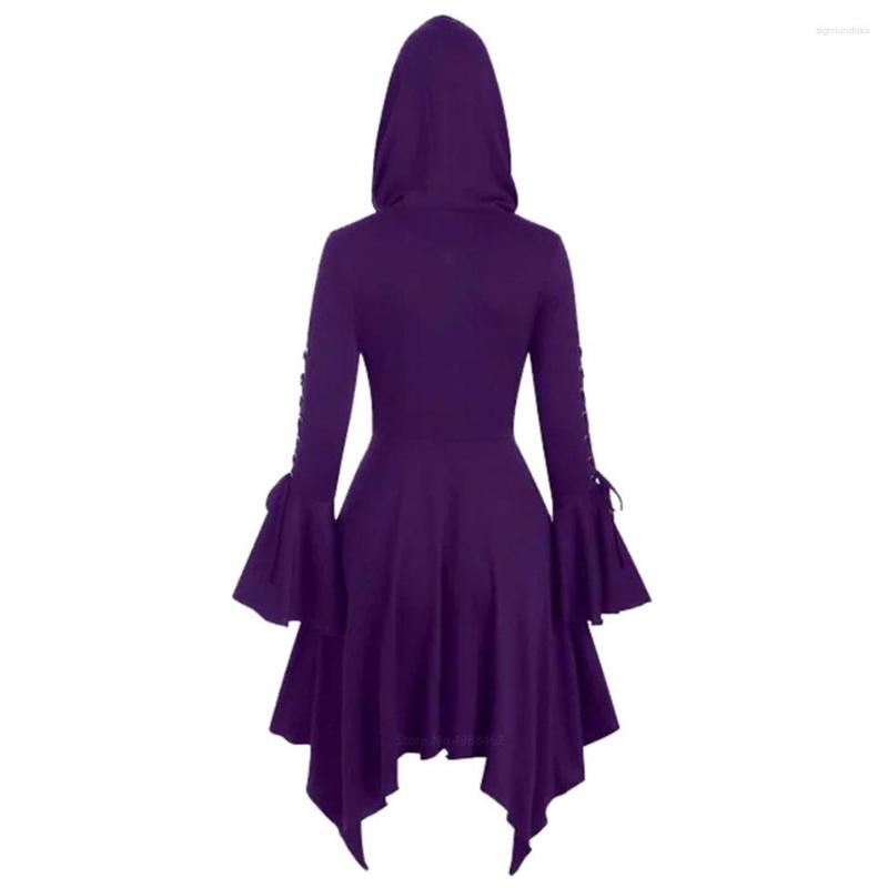 

Skirts 2023 Women's Gothic Hooded Cape Coat Irregular Hem Lotus Sleeve Punk, Black
