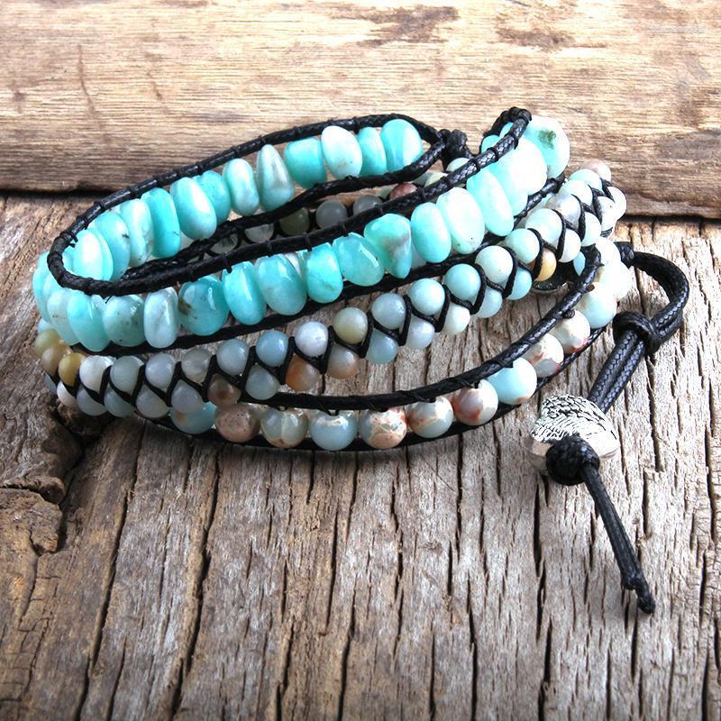 

Charm Bracelets Fashion Boho Jewelry Natural Stone Jaspers Strands Beaded Wrap Bohemian DropCharm Raym22