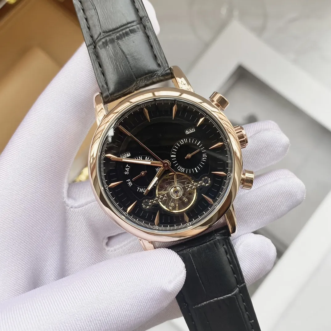 

2023 New men Patekity Automatic Mechanical Tourbillon wristwatches Man Watch Dial Steel Case Blue Leather mens Strap Watches NJS744
