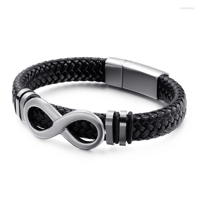 

Link Bracelets Cowhide Woven Multi-layer Men's Leather Bracelet Retro Stainless Steel Eight-character Rope